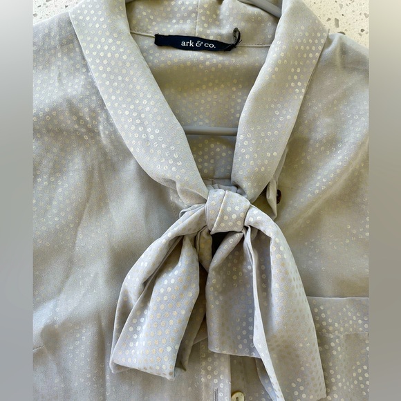 Sheer Dot Button Up Tie Blouse - Picture 2 of 4